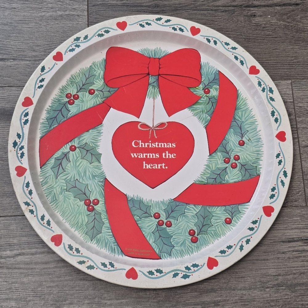 1989 Tin Christmas Cookie Platter Retro Holiday Serving Tray